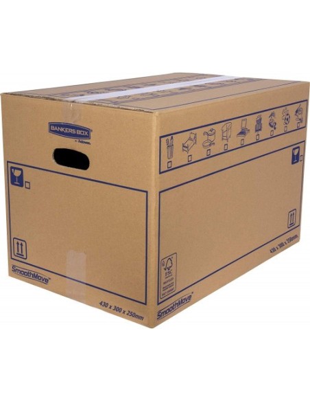 CAJA DE MUDANZA MONTAJE MANUAL M 430X300X250. CARTÓN SIMPLE BANKERS BOX 6208301 (x10 unidades)