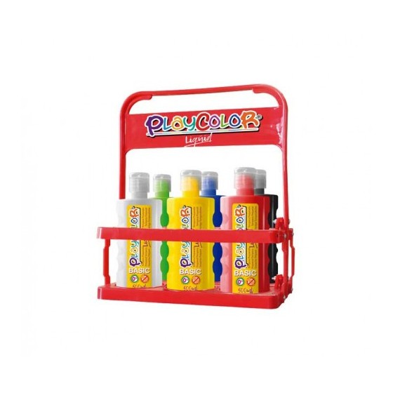 TEMPERA LIQUID PARA 6 BOTELLAS DE 500ML. BASKET 6 COLORES PLAYCOLOR 19471