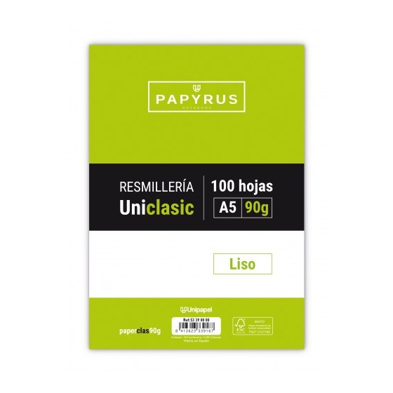 RECAMBIO PAQUETE 100 HOJAS A5 UNICLASIC 90 GR. LISO SIN MARGEN PAYRUS 53390000
