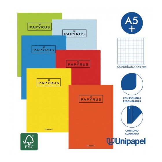 LIBRETA GRAPADA GOFRADA A5+ 48 HOJAS 90GR. 4X4 COLORES SURTIDOS PAPYRUS 88430599 (x10 unidades)