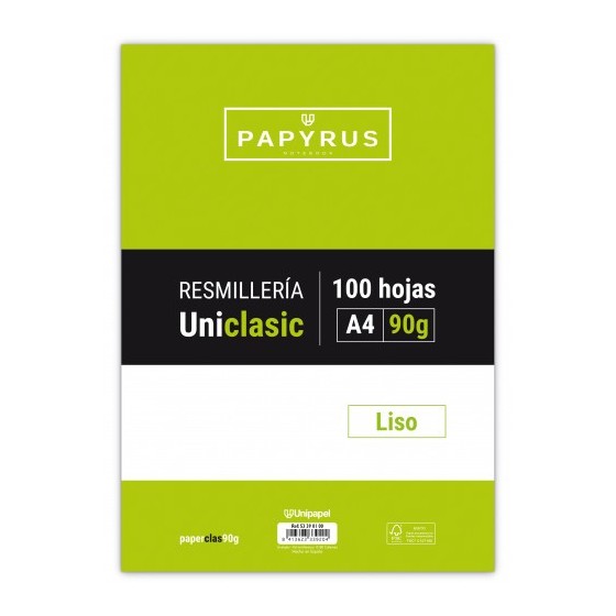 RECAMBIO PAQUETE 100 HOJAS A4 UNICLASIC 90 GR. LISO SIN MARGEN PAPYRUS 53390100