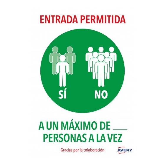 SEÑALES ADHESIVOS PREIMPRESO  "ENTRADA PERMITIDA" SOBRE DE 2 HOJAS EN A4 AVERY AV_KITCOVID6_ES