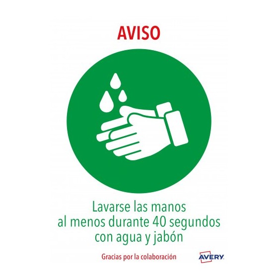 SEÑALES ADHESIVOS PREIMPRESO  "LAVARSE LAS MANOS" SOBRE DE 2 HOJAS EN A4 AVERY AV_KITCOVID1_ES