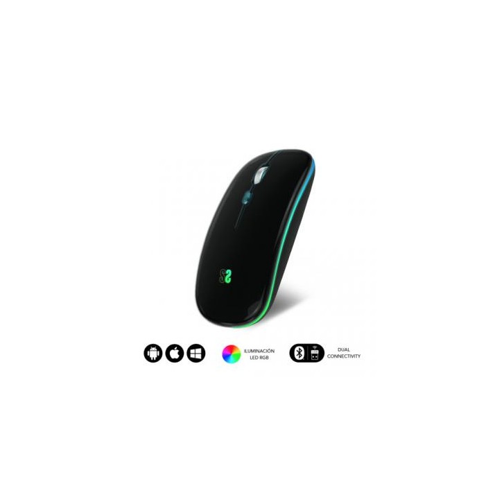 RATÓN ÓPTICO INALÁMBRICO 2.4G Y BT RGB LED DUAL FLAT MOUSE BLACK