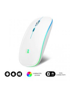 RATÓN ÓPTICO INALÁMBRICO 2.4G Y BT RGB LED DUAL FLAT MOUSE WHITE