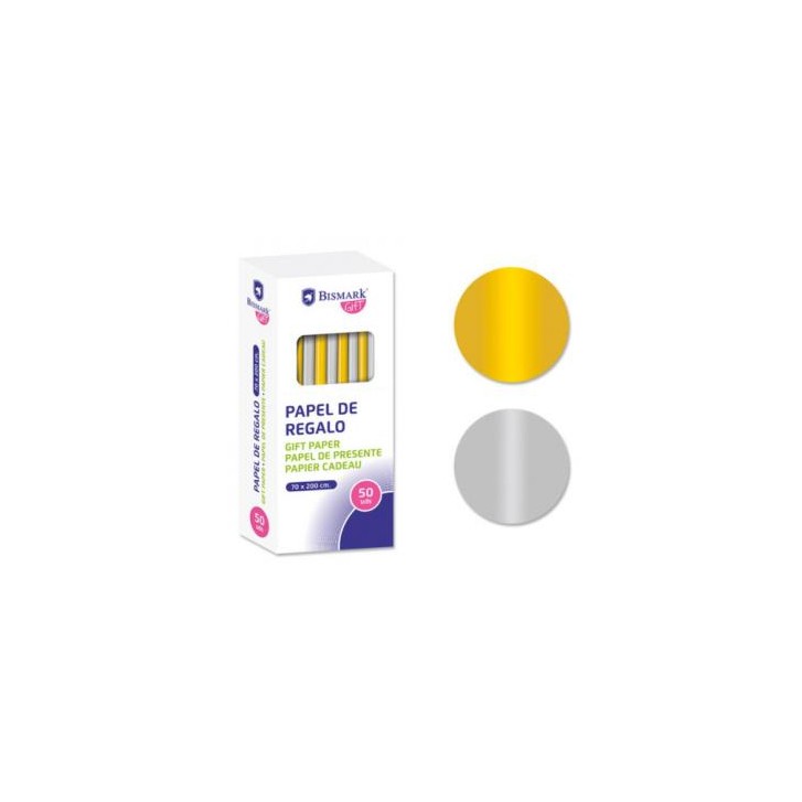 PAPEL DE REGALO LISO ORO/PLATA 70X200 BISMARK 330276