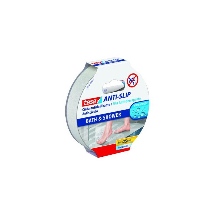 ROLLO CINTA SEGURIDAD ADHESIVA ANTIDESLIZANTE 25 MM X 5 METROS TRANSPARENTE TESA 55533-00001-11