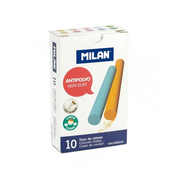 CAJA 10 TIZAS DE CARBONATO DE CALCIO DE COLORES REDONDAS -ANTIPOLVO MILAN 245210
