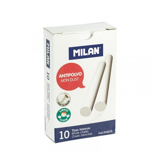 CAJA 10 TIZAS DE CARBONATO DE CALCIO BLANCAS REDONDAS -ANTIPOLVO MILAN 244210