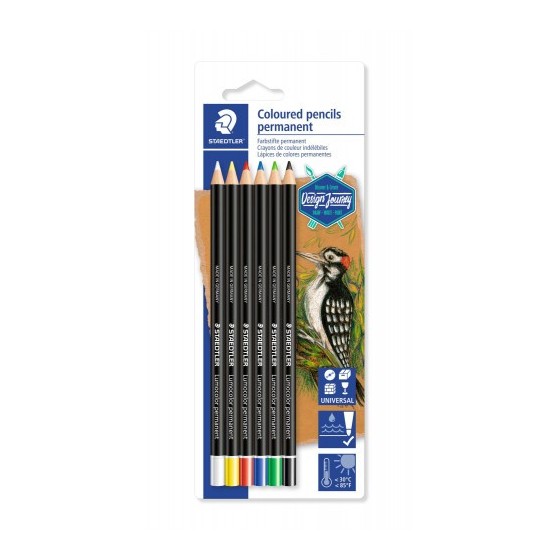 BLÍSTER CON 6 LÁPICES, UNO DE CADA COLOR (BLANCO, AMARILLO, ROJO, AZUL, VERDE Y NEGRO) STAEDTLER 10820BK6-C