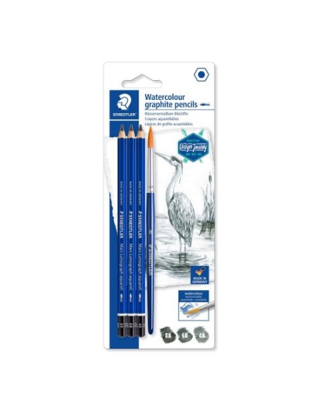 BLÍSTER CON 3 LÁPICES, GRADUACIONES 4B, 6B Y 8B + PINCEL Nº 8 STAEDTLER 100A SBK4