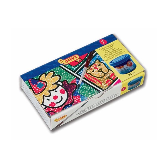 ESTUCHE TÉMPERA ESCOLAR 7 BOTES 35 ML COLORES SURTIDOS + PINCEL JOVI 507