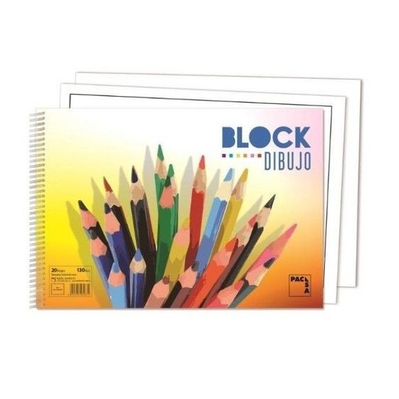 BLOCKS DE DIBUJO COLOURS 130GR.TAMAÑO FOLIO 20 HOJAS LISO CON RECUADRO PACSA 18836 (x10 unidades)
