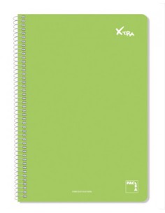 CUADERNO SERIE XTRA 60GR.TAPA CONTRACOLADA FOLIO (215X310MM.) 80 HOJAS CUADRÍCULA 4X4 COLOR VERDE OSCURO PACSA 16078 (x5 unidades)