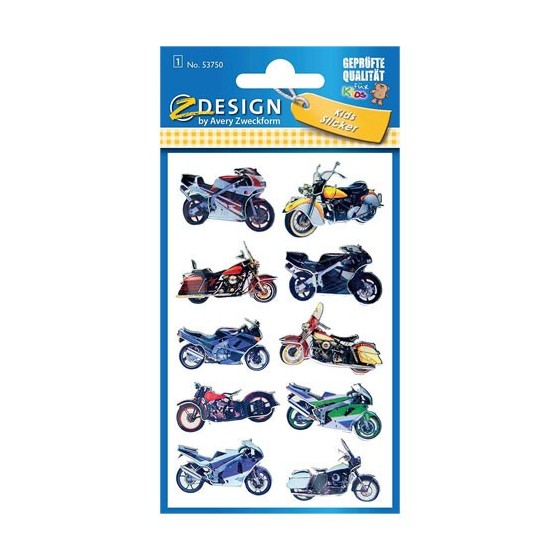 SOBRE CON 1 HOJA 76X120MM Y 10 PEGATINAS 3D MOTOCICLETAS AVERY 53750