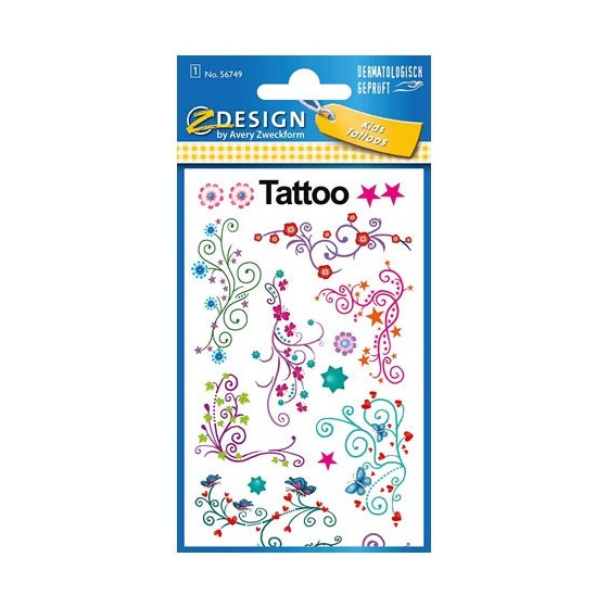SOBRE CON 1 HOJA 76X120MM Y 9 PEGATINAS TATOO MODA AVERY 56749
