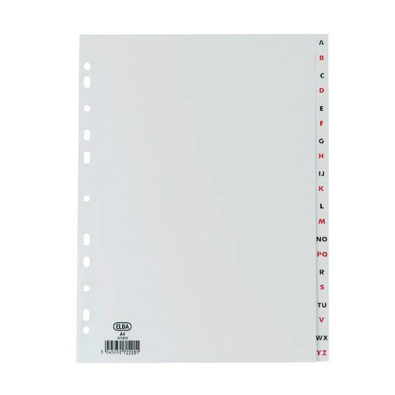 ÍNDICES ALFABÉTICOS PLÁSTICO FOLIO A-Z 20 POSICIONES COLOR GRIS ELBA 100210404