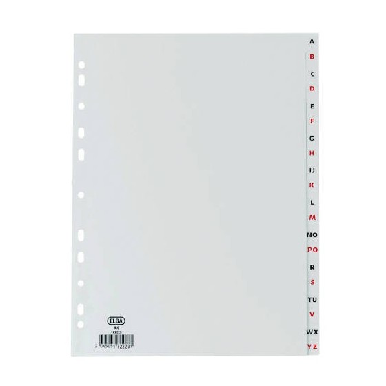 ÍNDICES ALFABÉTICOS PLÁSTICO A4 A-Z 20 POSICIONES COLOR GRIS ELBA 100204725