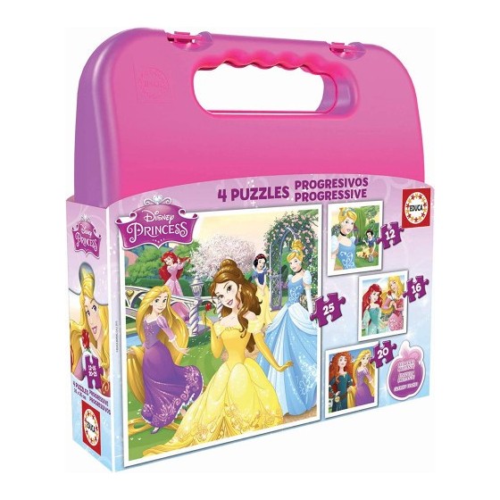 MALETA PUZZLES PROGRESIVOS PRINCESAS DISNEY 12-16-20-25 DE 3-6 AÑOS EDUCA BORRAS 16508