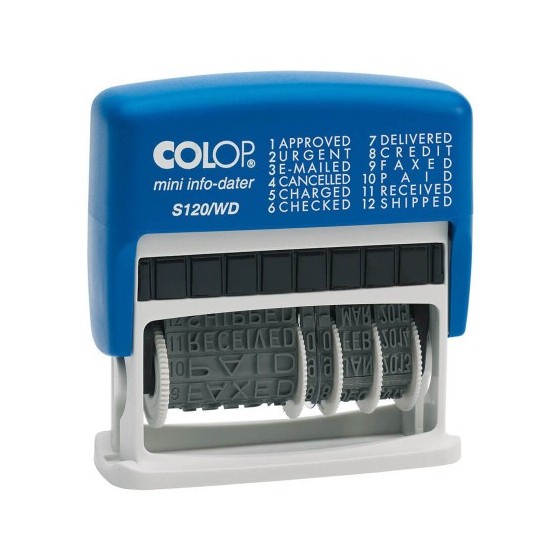 SELLO DE ENTINAJE S 120/WD FORMULA/FECHA 4MM ESPAÑOL AZUL/NEGRA COLOP 105001