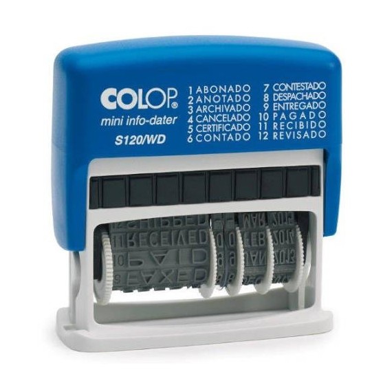 SELLO DE ENTINAJE S 120/WD FORMULA/FECHA 4MM ESPAÑOL AZUL/BICOLOR COLOP 104961