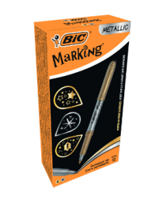 MARCADOR MARKING 1,8MM COLORES ORO Y PLATA METALICOS PERMANENTE BIC 950466 (x12 unidades)