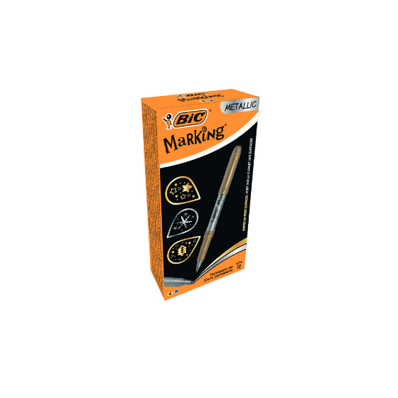 MARCADOR MARKING 1,8MM COLORES ORO Y PLATA METALICOS PERMANENTE BIC 950466 (x12 unidades)