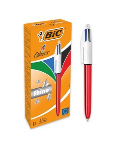 BOLIGRAFO DE 4 COLORES SHINE 1MM CON CUERPO ROJO METÁLICO BIC 982877 (x12 unidades)