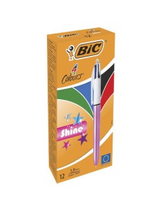 BOLIGRAFO DE 4 COLORES SHINE 1MM CON CUERPO ROSA METÁLICO BIC 982875 (x12 unidades)