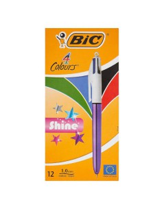 BOLIGRAFO DE 4 COLORES SHINE 1MM CON CUERPO PURPURA METÁLICO BIC 982876 (x12 unidades)