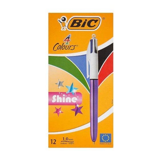 BOLIGRAFO DE 4 COLORES SHINE 1MM CON CUERPO PURPURA METÁLICO BIC 982876 (x12 unidades)