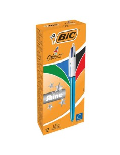 BOLIGRAFO DE 4 COLORES SHINE 1MM CON CUERPO AZUL METÁLICO BIC 982874 (x12 unidades)