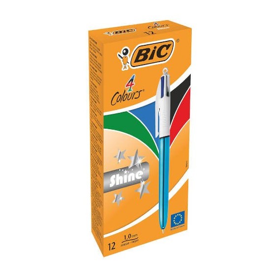 BOLIGRAFO DE 4 COLORES SHINE 1MM CON CUERPO AZUL METÁLICO BIC 982874 (x12 unidades)