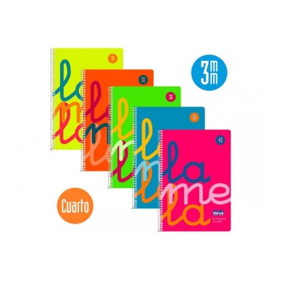 CUADERNO CUARTO FLÚOR POLIPROPILENO RAYADO 3 MM.COLORES SURTIDOS LAMELA 7CTP003S (x5 unidades)