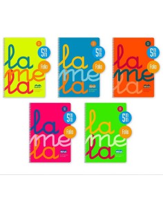 CUADERNO FOLIO PLASTIC RAYADO 5 MM 80 HOJAS 90 GRS COLORES SURTIDOS LAMELA 7FTP005S (x5 unidades)