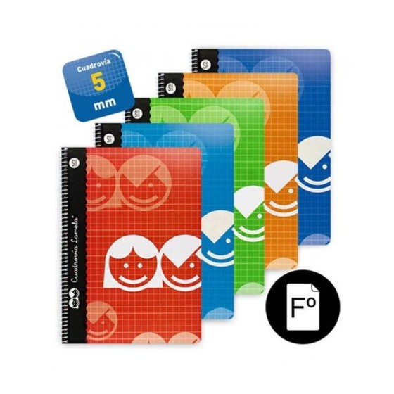 CUADERNO BASICO FORMATO FOLIO 80 HOJAS RAYADO 5 MM SURTIDOS LAMELA 07F005 (x10 unidades)
