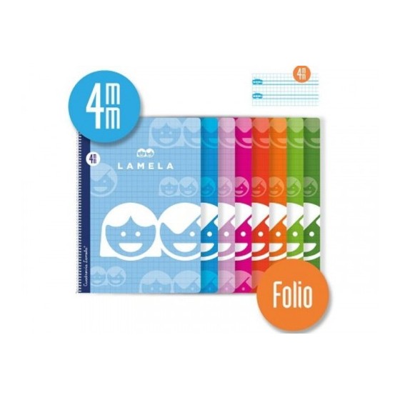 CUADERNO BASICO FORMATO FOLIO 80 HOJAS RAYADO 4 MM SURTIDOS LAMELA 07F004 (x10 unidades)