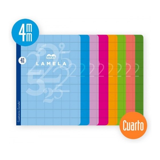 LIBRETA CUBIERTA BASICA FORMATO A4 RAYADO 4 MM 50 HOJAS SURTIDOS LAMELA 06A4004 (x10 unidades)