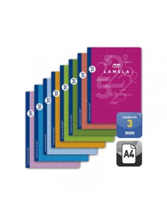 LIBRETA CUBIERTA BASICA FORMATO A4 RAYADO 3 MM 50 HOJAS SURTIDOS LAMELA 06A4003 (x10 unidades)