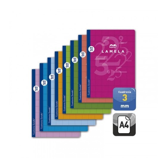 LIBRETA CUBIERTA BASICA FORMATO A4 RAYADO 3 MM 50 HOJAS SURTIDOS LAMELA 06A4003 (x10 unidades)