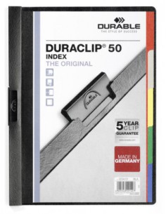 DOSSIER CON CLIP ORIGINAL INDEX A4 CAPACIDAD 50H NEGRO DURABLE 2234-01 (x25 unidades)