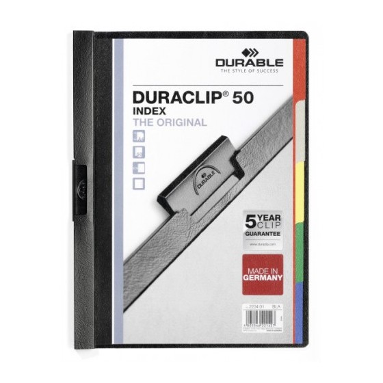 DOSSIER CON CLIP ORIGINAL INDEX A4 CAPACIDAD 50H NEGRO DURABLE 2234-01 (x25 unidades)
