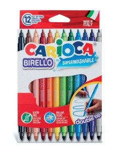 CAJA 12 ROTULADORES COLORES DOBLE PUNTA BIRELLO CARIOCA 41457