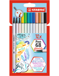 ESTUCHE CARTON 12 UNIDADES ROTULADOR PEN 68 BRUSH COLORES SURTIDOS STABILO 568/12-21