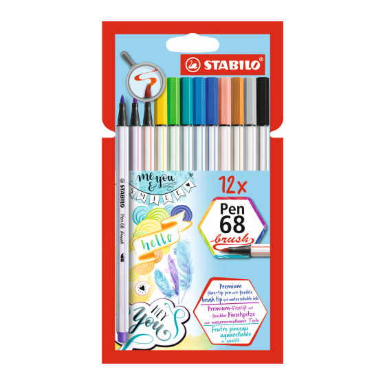 ESTUCHE CARTON 12 UNIDADES ROTULADOR PEN 68 BRUSH COLORES SURTIDOS STABILO 568/12-21