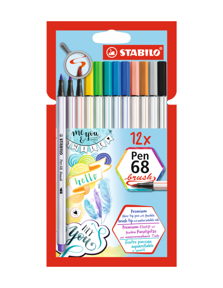 ESTUCHE CARTON 12 UNIDADES ROTULADOR PEN 68 BRUSH COLORES SURTIDOS STABILO 568/12-21