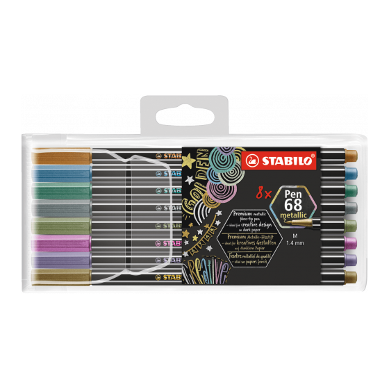 ESTUCHE 8 UNIDADES ROTULADOR PEN 68 COLORES METALLIC PUNTA 1,4 MM STABILO 6808/8-11
