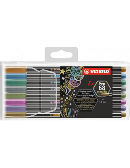 ESTUCHE 8 UNIDADES ROTULADOR PEN 68 COLORES METALLIC PUNTA 1,4 MM STABILO 6808/8-11