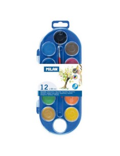 ESTUCHE ACUARELAS 12 PASTILLAS 30 MM Y PINCEL MILAN 80011