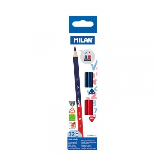 CAJA 12 LÁPICES BICOLORES AZUL Y ROJO MILAN 0702312